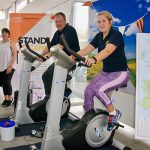 Cyclists Laura Lockyer, Lesley Jones, and Dee Theobald with Pebley MD Dominic Threlfall and Jane Newton on the marathon cycle ride