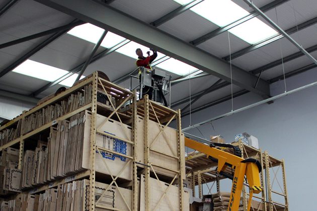Contractors working on upgrading lights at GWP’s Cricklade production facility