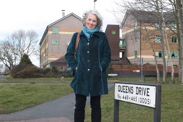Cllr Cathy Martyn at the site of the planned £30m regeneration of Queens Drive
