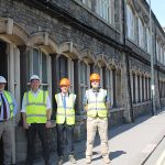 Cllr Dale Heenan, Dr Geraint Coles and Marc Bayley inside the ground floor of Unit 11 of the Carriage Works