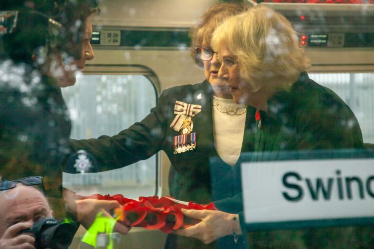 Queen Camilla arrives in Swindon aboard GWR’s largest-ever Poppy Train