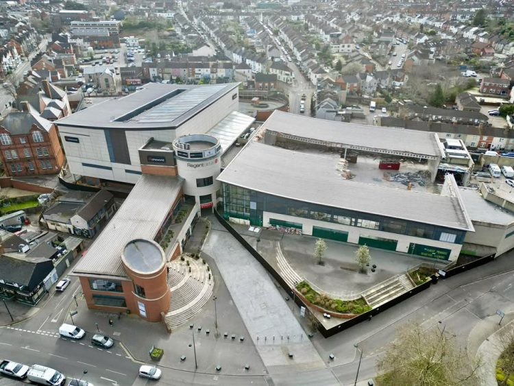 Drone captures demolition at Regent Circus in town centre