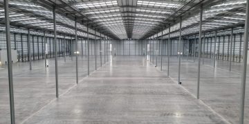 Inside the first completed building at Honda site