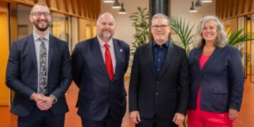 North Swindon MP Will Stone, outgoing Labour leader of the council Jim Robbins, Prime Minister Keir Starmer, and South Swindon MP Heidi Alexander