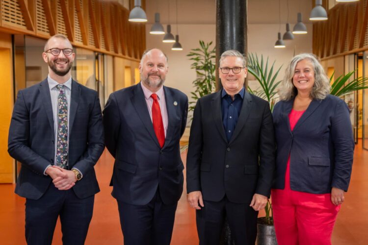 North Swindon MP Will Stone, outgoing Labour leader of the council Jim Robbins, Prime Minister Keir Starmer, and South Swindon MP Heidi Alexander