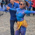 Swindon dancers Steve Rouse and Marisa Zoeller celebrate outside the European Parliament in Brussels after completing a 360km walk from Westminster as part of the Rejoin Ramble.