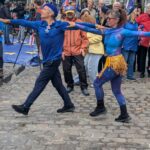Swindon dancers Steve Rouse and Marisa Zoeller celebrate outside the European Parliament in Brussels after completing a 360km walk from Westminster as part of the Rejoin Ramble.